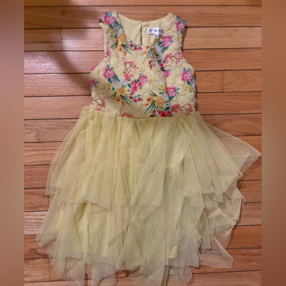 Girls 6X Nanette Yellow Tulle and Floral Dress